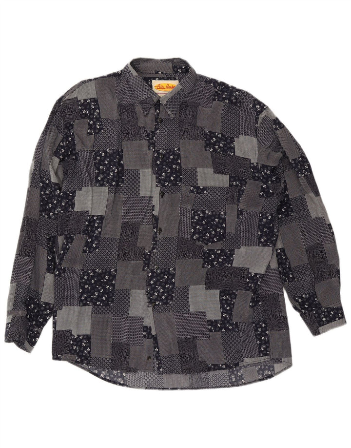 VINTAGE Mens Shirt XL Black Patchwork Viscose