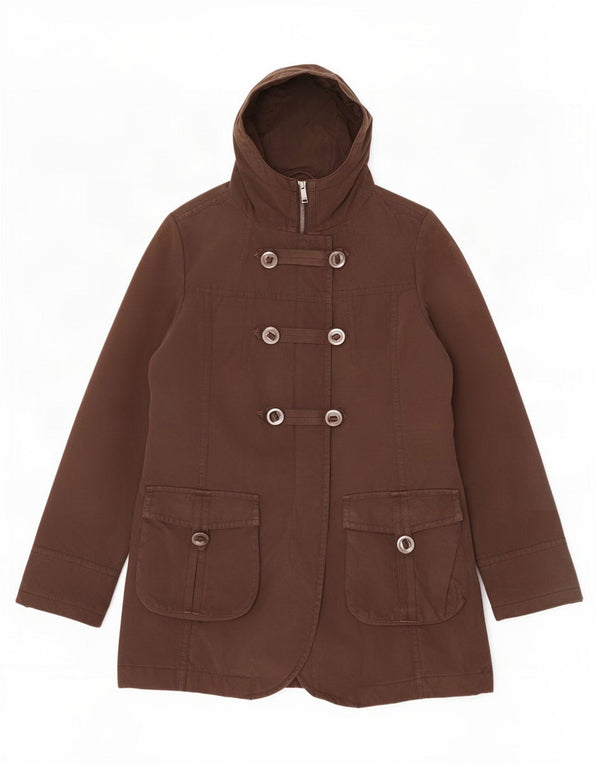 Topshop Womens Hooded Parka Jacket UK 16 Large Brown Cotton