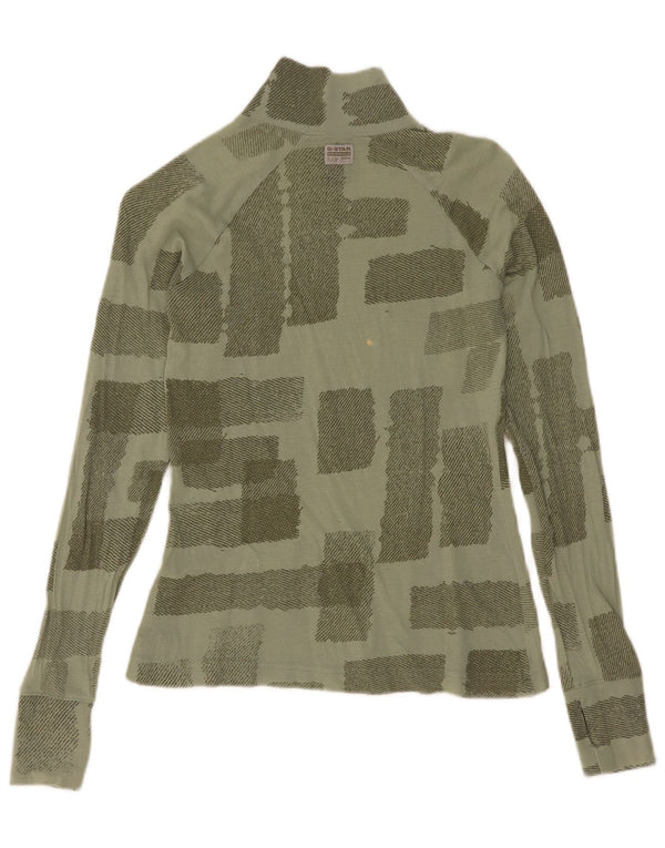 G-Star Raw Womens Top Long Sleeve UK 8 Small Green Geometric Cotton