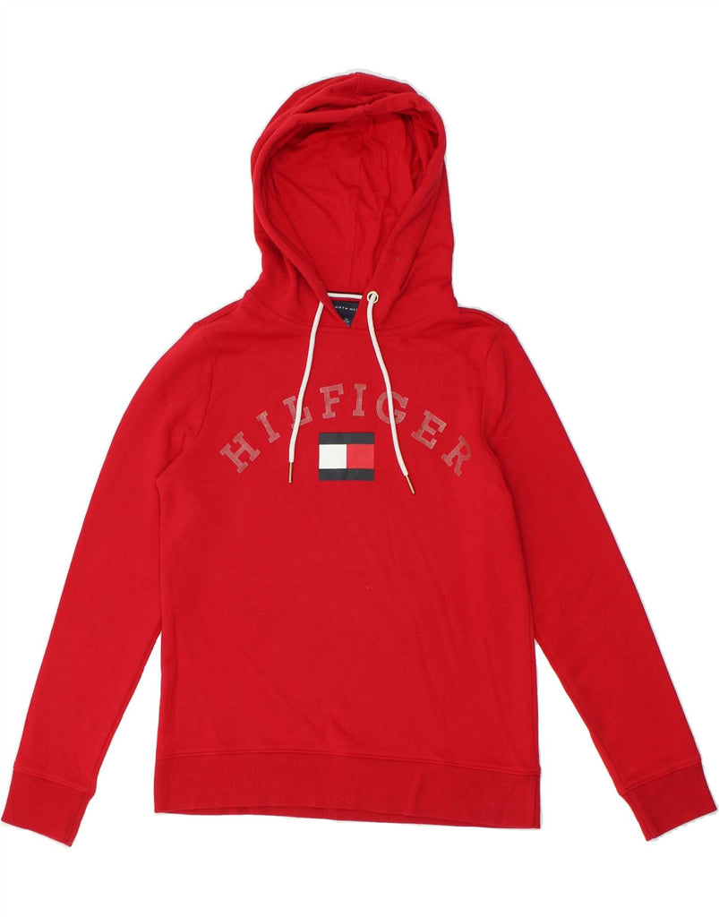 TOMMY HILFIGER Womens Graphic Hoodie Jumper UK 6 XS Red | Vintage Tommy Hilfiger | Thrift | Second-Hand Tommy Hilfiger | Used Clothing | Messina Hembry 