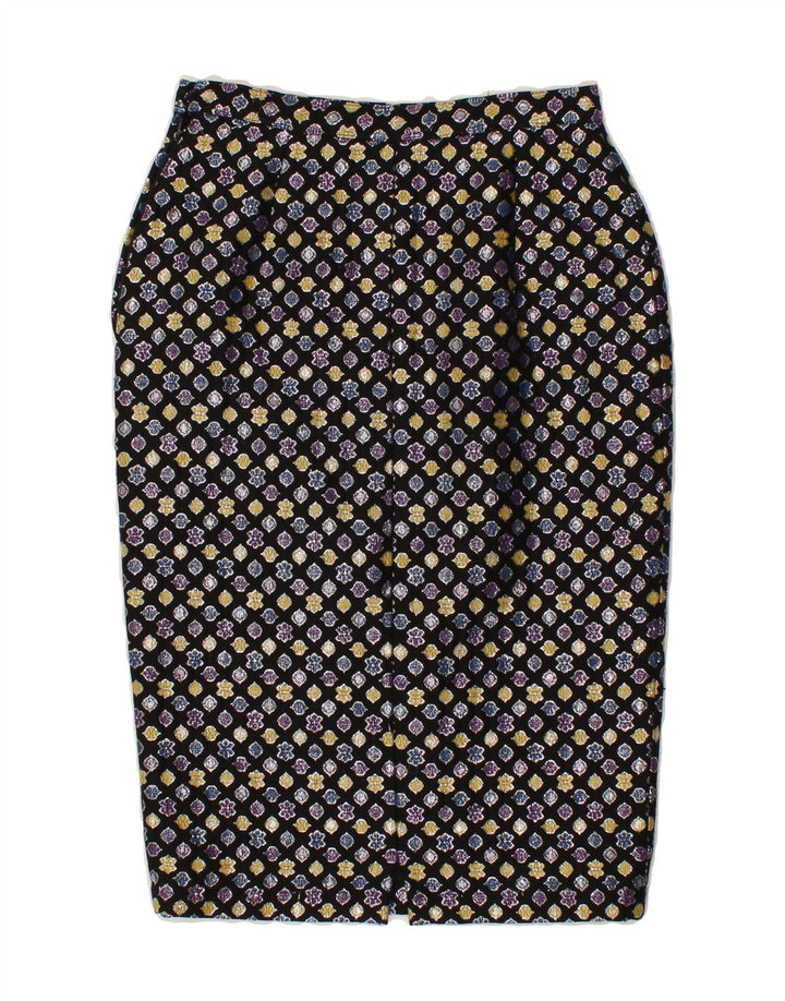 VINTAGE Womens Abstract Pattern Pencil Skirt IT 42 Medium W28  Black Vintage Vintage and Second-Hand Vintage from Messina Hembry 