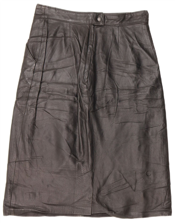 Vintage Womens Leather Skirt IT 42 Medium W26 Black Leather