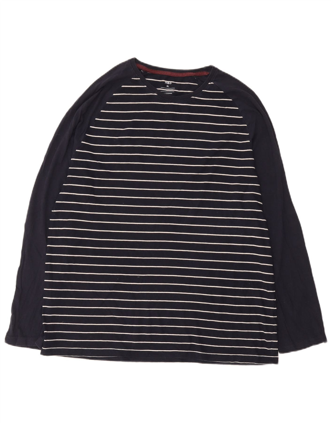 Marks & Spencer Mens Top Long Sleeve XL Navy Blue Striped Cotton