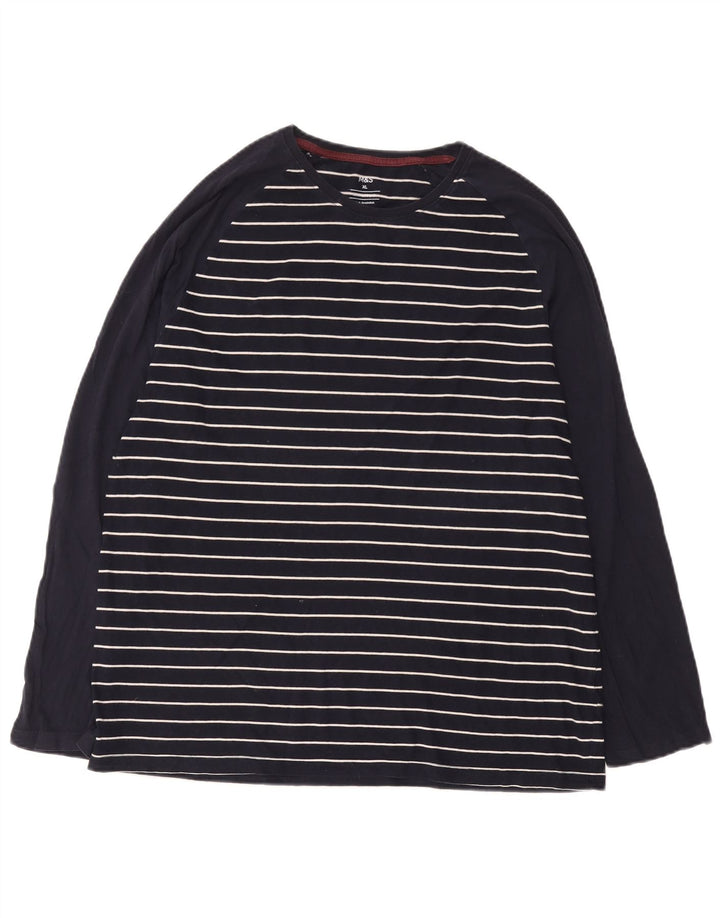 Marks & Spencer Mens Top Long Sleeve XL Navy Blue Striped Cotton