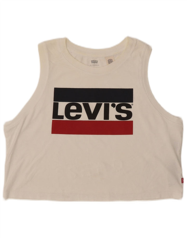 LEVI'S Womens Crop Graphic Vest Top UK 16 Large Off White Cotton