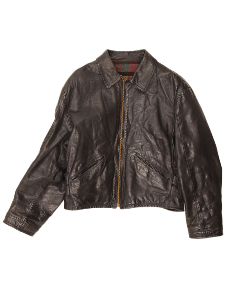 Vintage Womens Crop Leather Jacket IT 52 2XL Black Leather