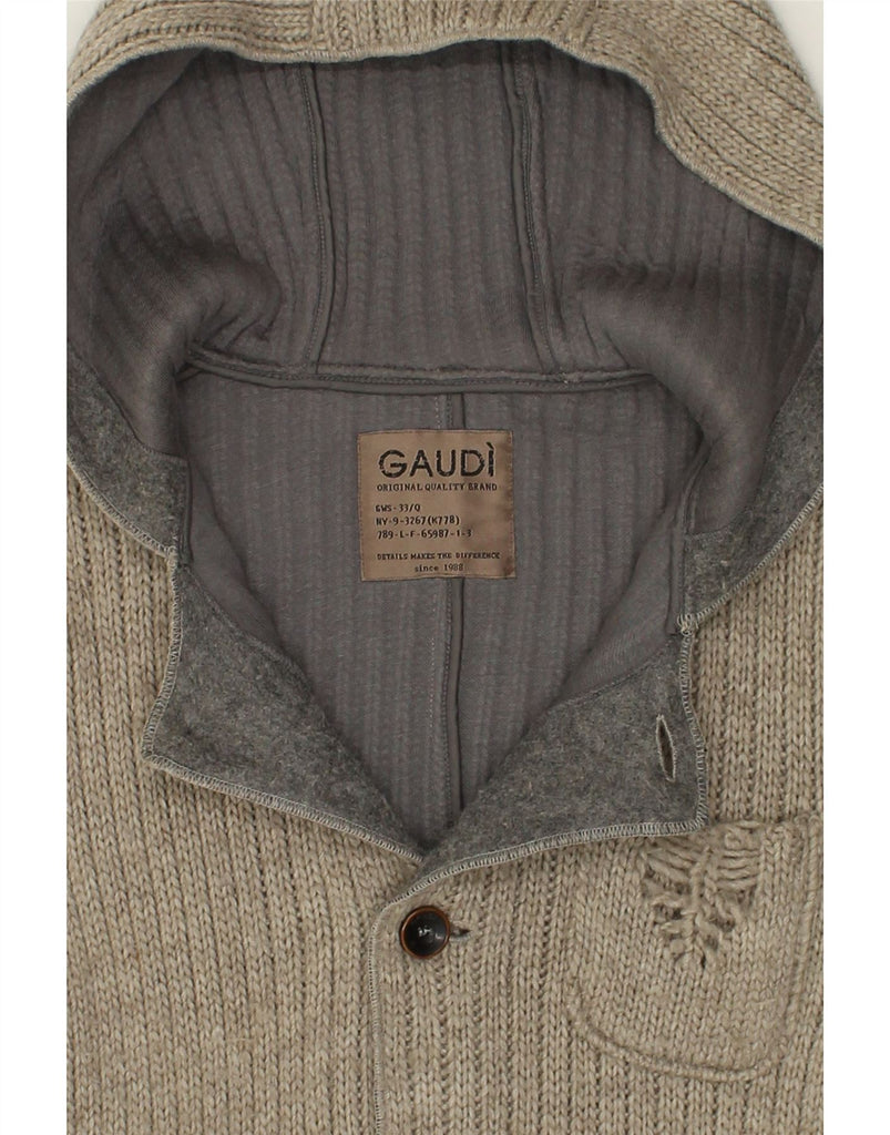 GAUDI Mens Hooded Knit Jacket XL Grey Acrylic | Vintage Gaudi | Thrift | Second-Hand Gaudi | Used Clothing | Messina Hembry 