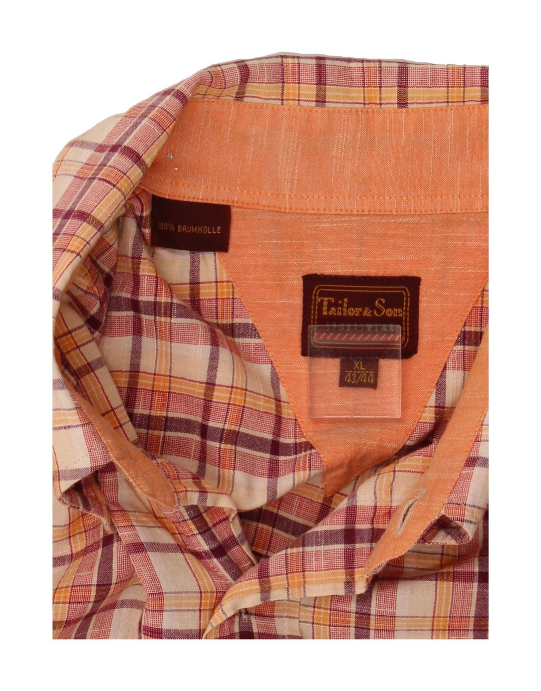 TAILOR & SON Mens Short Sleeve Shirt Size 43/44 XL Orange Check Cotton Vintage Tailor & Son and Second-Hand Tailor & Son from Messina Hembry 