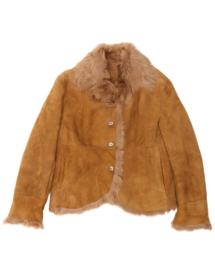 PAUL & SHARK Womens Suede Jacket UK 18 XL Beige Leather