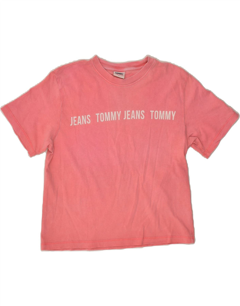 TOMMY JEANS Womens Graphic T-Shirt Top UK 10 Small Pink | Vintage Tommy Jeans | Thrift | Second-Hand Tommy Jeans | Used Clothing | Messina Hembry 