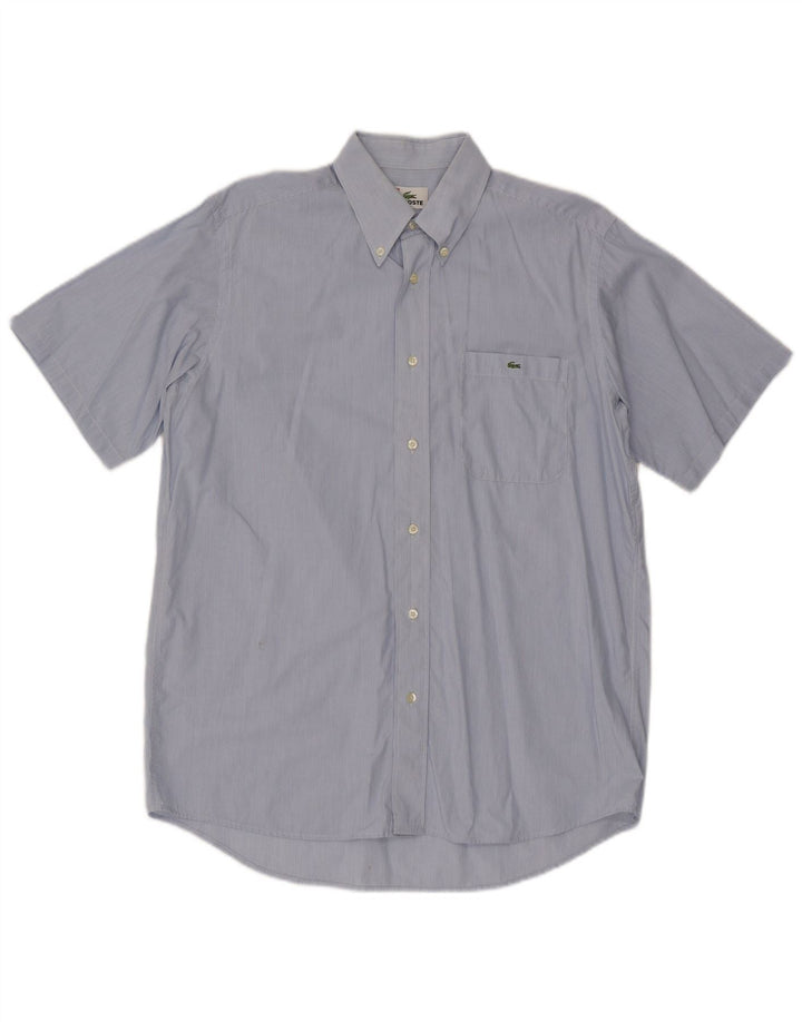 Lacoste Mens Short Sleeve Shirt Size 39 Medium Blue Pinstripe Cotton