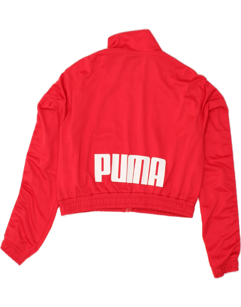 PUMA Womens Graphic Crop Tracksuit Top Jacket UK 14 Medium Red Polyester | Vintage Puma | Thrift | Second-Hand Puma | Used Clothing | Messina Hembry 