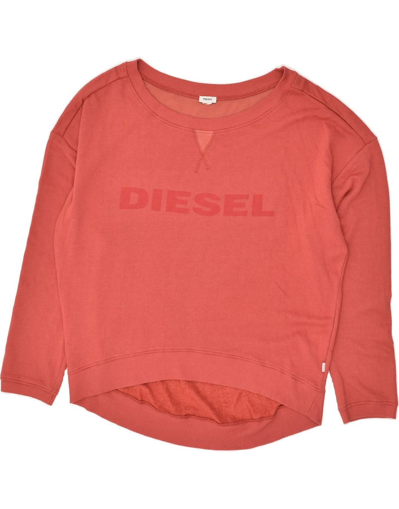 DIESEL Womens Graphic Sweatshirt Jumper UK 18 XL Orange | Vintage Diesel | Thrift | Second-Hand Diesel | Used Clothing | Messina Hembry 