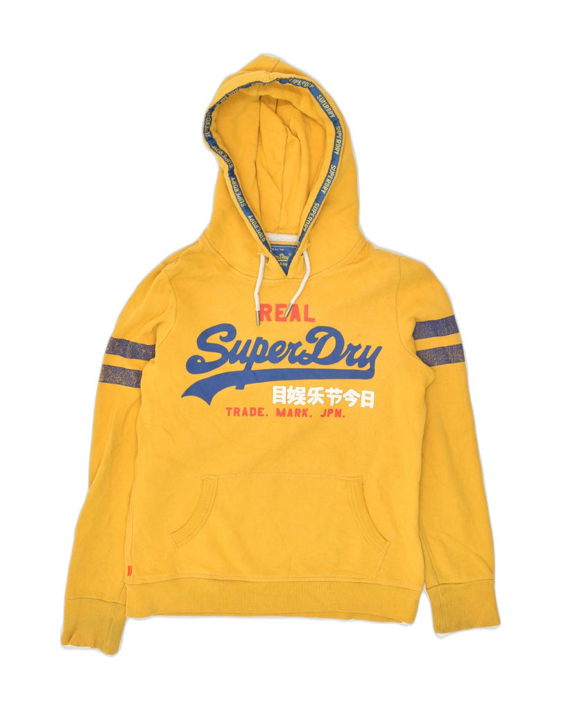 SUPERDRY Womens Real Graphic Hoodie Jumper UK 10 Small Yellow Cotton | Vintage Superdry | Thrift | Second-Hand Superdry | Used Clothing | Messina Hembry 