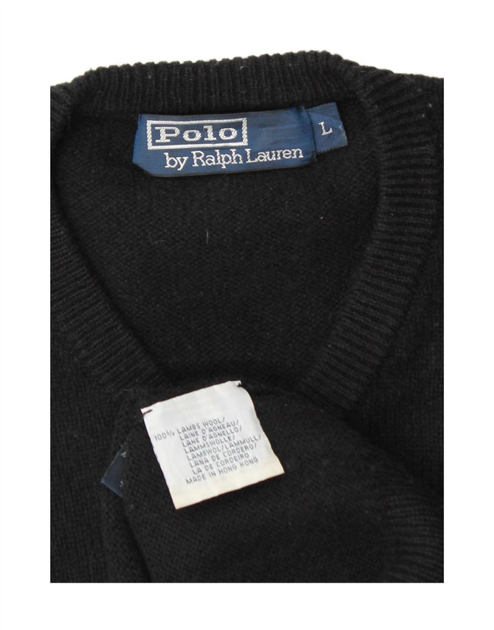 Polo Ralph Lauren Mens V-Neck Jumper Sweater Large Black Lambswool