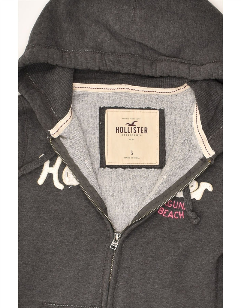 HOLLISTER Womens Crop Graphic Zip Hoodie Sweater UK 10 Small Grey Cotton | Vintage Hollister | Thrift | Second-Hand Hollister | Used Clothing | Messina Hembry 