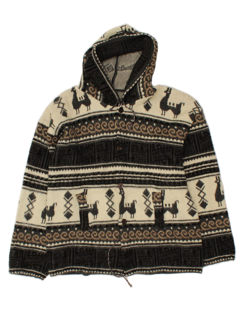 VINTAGE Mens Hooded Cardigan Sweater Large Grey Fair Isle Vintage Vintage and Second-Hand Vintage from Messina Hembry 