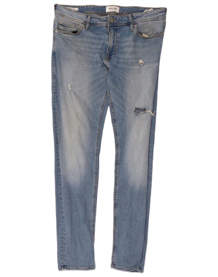 JACK & JONES Mens Liam Distressed Skinny Jeans W34 L32 Blue
