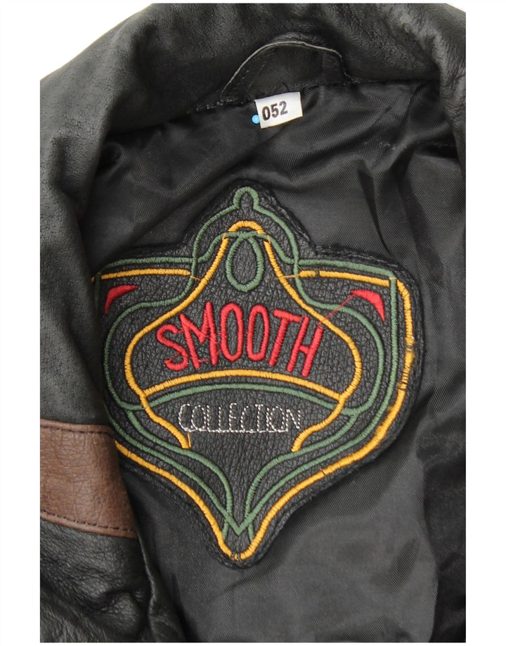 Vintage Mens Leather Jacket IT 52 XL Black Colourblock Leather