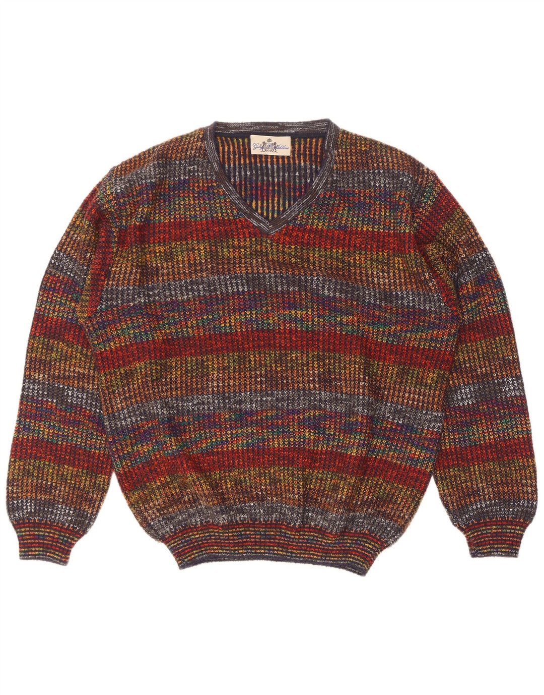 George Mens V-Neck Jumper Sweater IT 50 Medium Multicoloured Striped Wool
