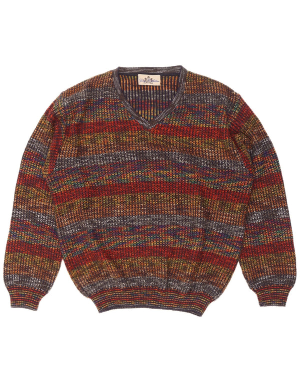 George Mens V-Neck Jumper Sweater IT 50 Medium Multicoloured Striped Wool