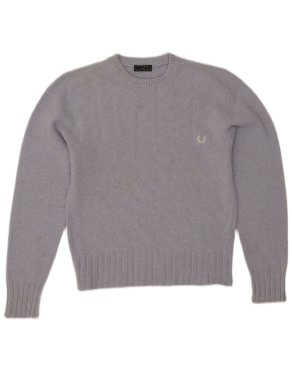 FRED PERRY Girls Crew Neck Jumper Sweater 14-15 Years XL Blue Merino Wool