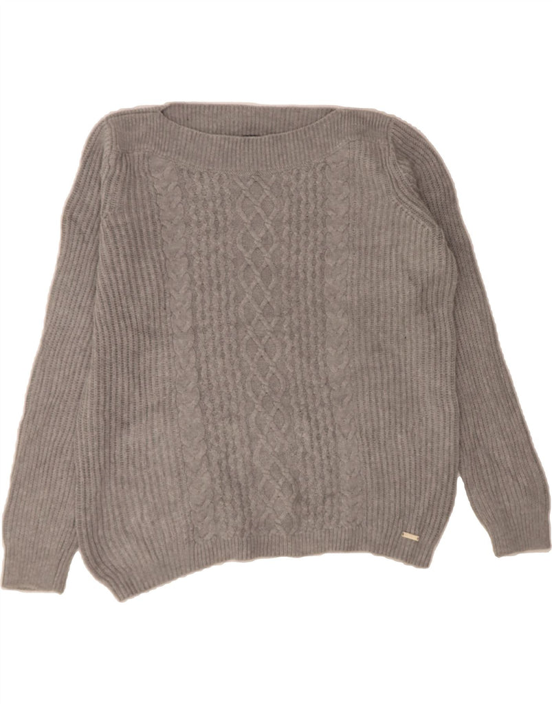 TOMMY HILFIGER Womens Oversized Boat Neck Jumper Sweater UK 14 Medium Grey Vintage Tommy Hilfiger and Second-Hand Tommy Hilfiger from Messina Hembry 