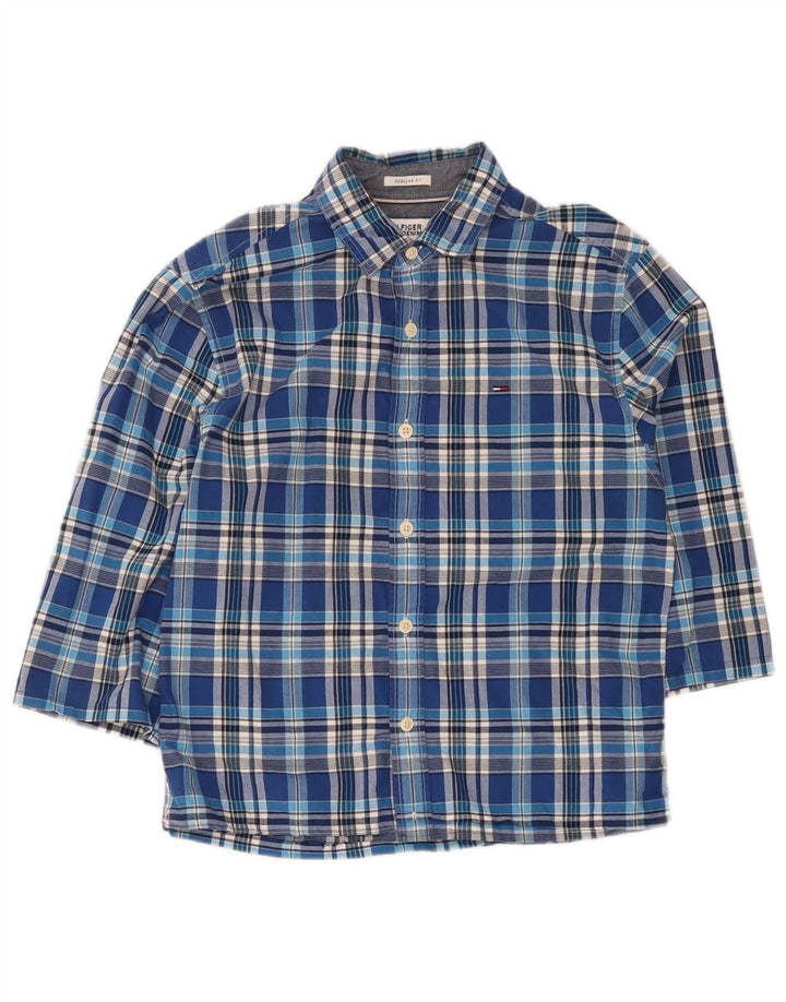 Tommy Hilfiger Mens 3/4 Sleeve Regular Fit Shirt Small Blue Plaid