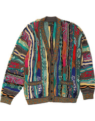 COOGI Mens Cardigan Sweater Medium Multicoloured Geometric New Wool Retro