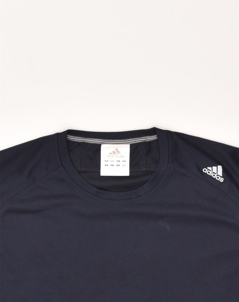 ADIDAS Mens T-Shirt Top Large Navy Blue Polyester | Vintage Adidas | Thrift | Second-Hand Adidas | Used Clothing | Messina Hembry 