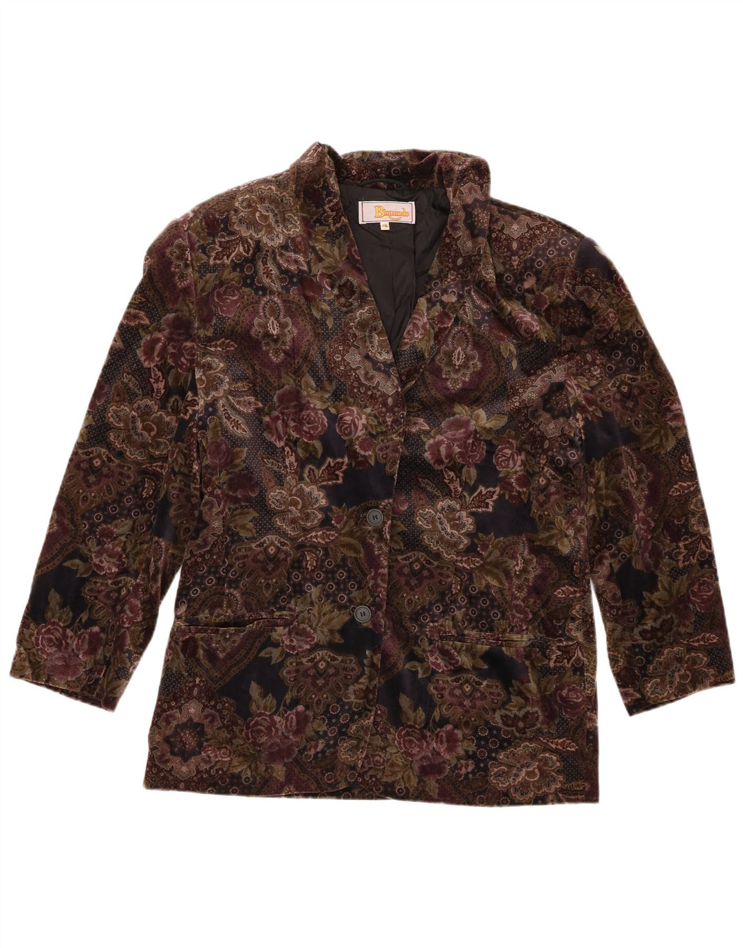 Blumode Womens 2 Button Blazer Jacket EU 46 XL Brown Floral