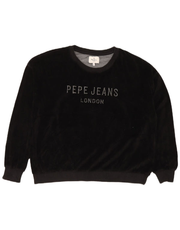 PEPE JEANS Womens Oversized Graphic Sweatshirt Jumper UK 18 XL Black
