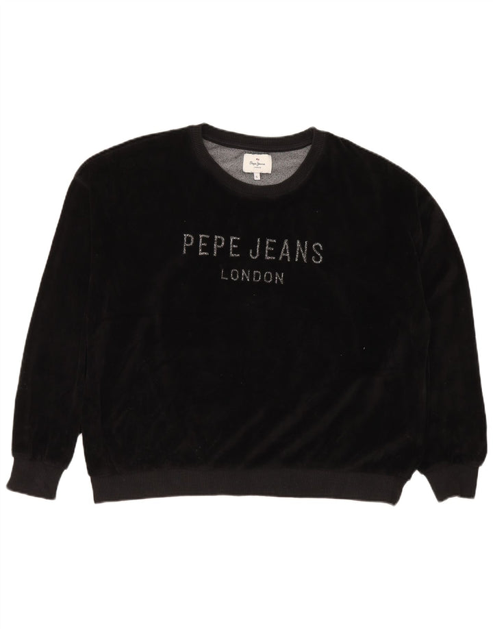 PEPE JEANS Womens Oversized Graphic Sweatshirt Jumper UK 18 XL Black