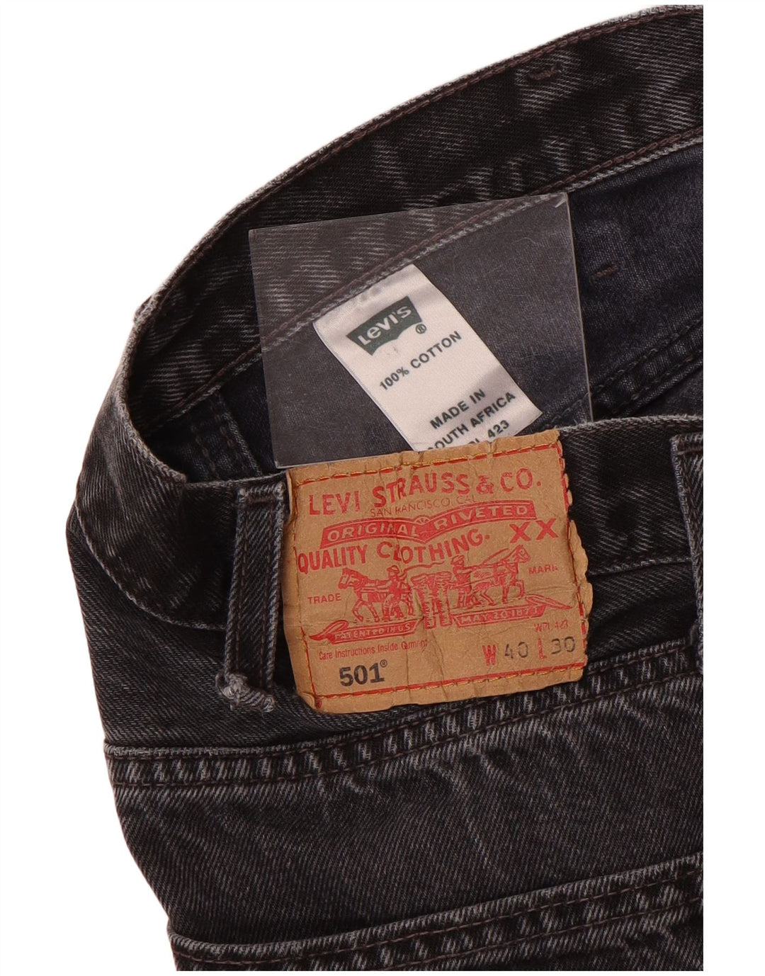 Levi's Mens 501 Straight Jeans W40 L30 Grey Cotton