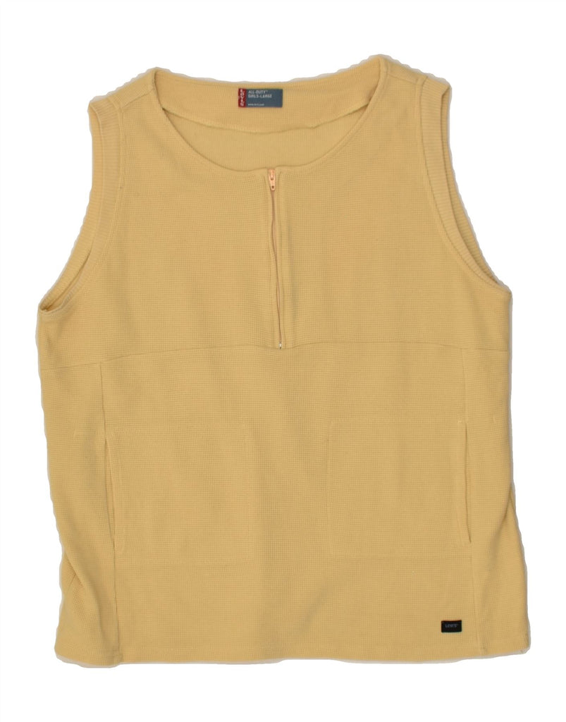 LEVI'S Womens Zip Neck Vest Top UK 14 Large Yellow Cotton | Vintage Levi's | Thrift | Second-Hand Levi's | Used Clothing | Messina Hembry 