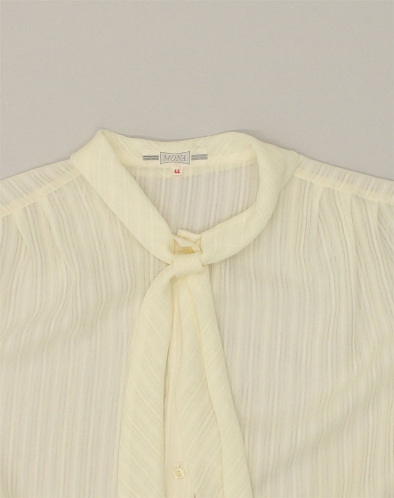 MONA Womens Front Tie Shirt Blouse IT 44 Medium Off White Polyester | Vintage Mona | Thrift | Second-Hand Mona | Used Clothing | Messina Hembry 