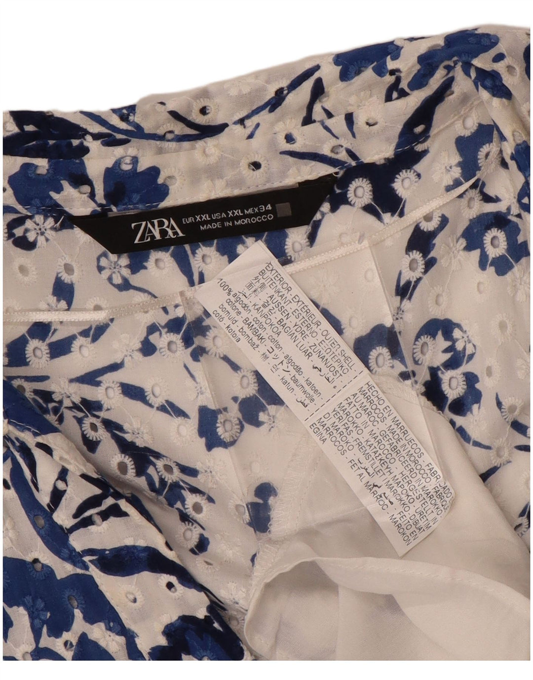 ZARA Womens Short Sleeves Maxi Dress UK 20 2XL Blue Floral Cotton