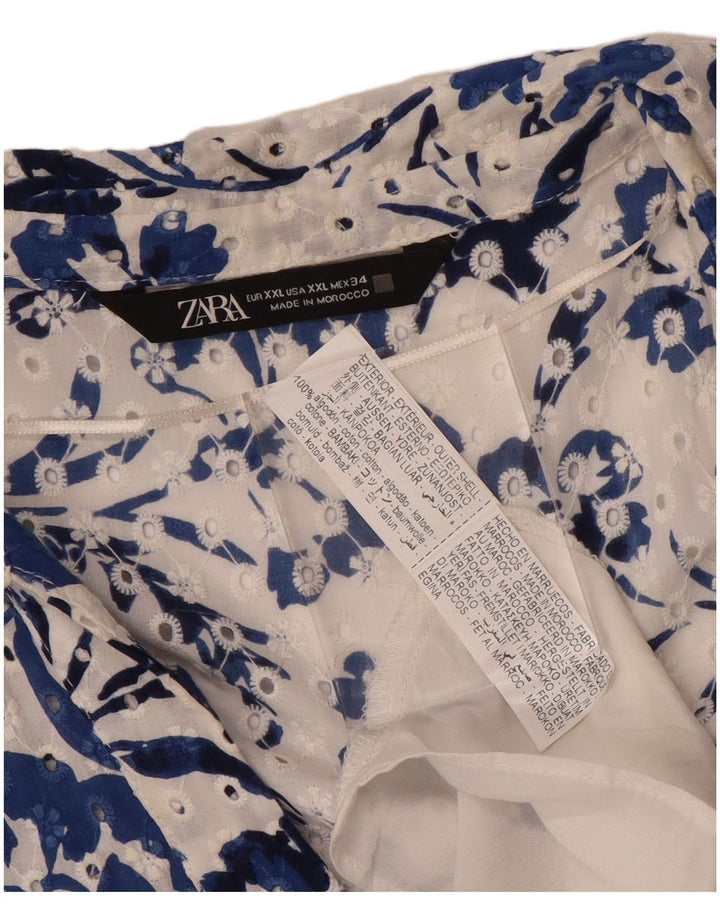 ZARA Womens Short Sleeves Maxi Dress UK 20 2XL Blue Floral Cotton