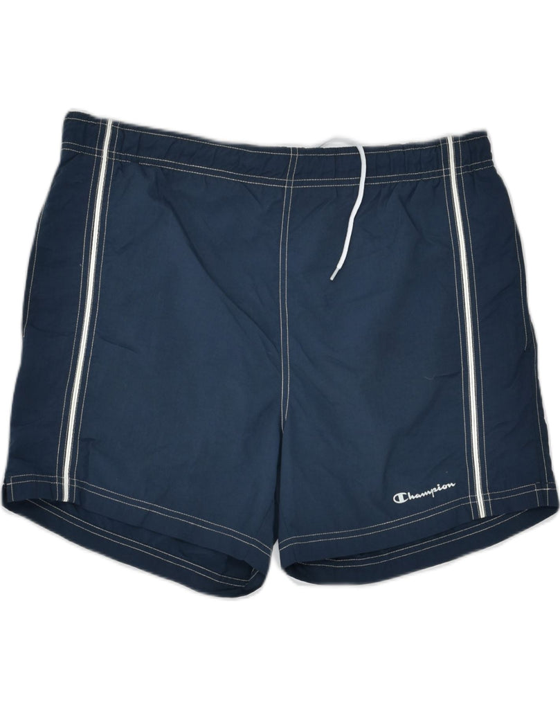 CHAMPION Mens Sport Shorts Large Navy Blue Polyester | Vintage | Thrift | Second-Hand | Used Clothing | Messina Hembry 