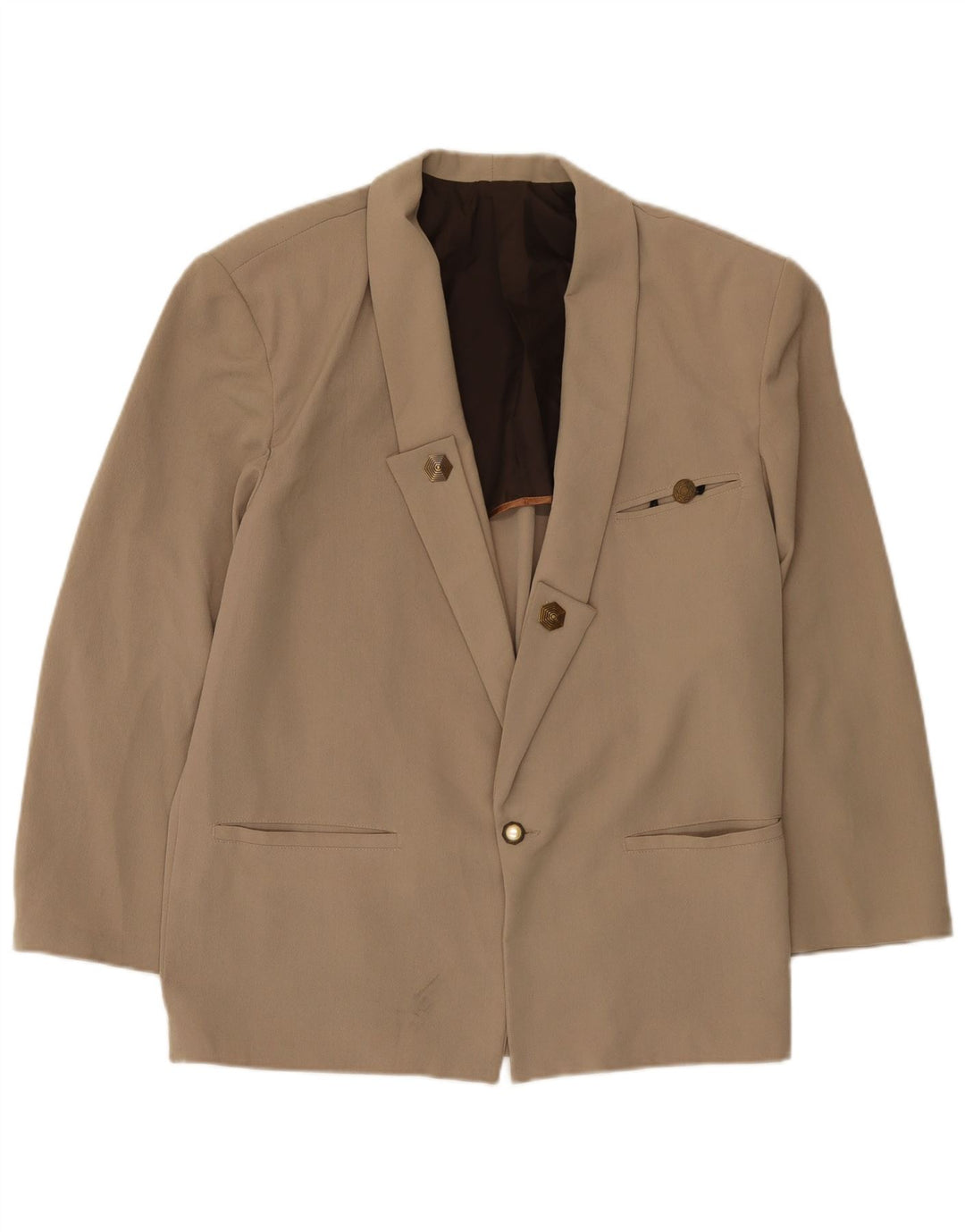Vintage Mens 1 Button Blazer Jacket UK 38 Medium Beige Viscose