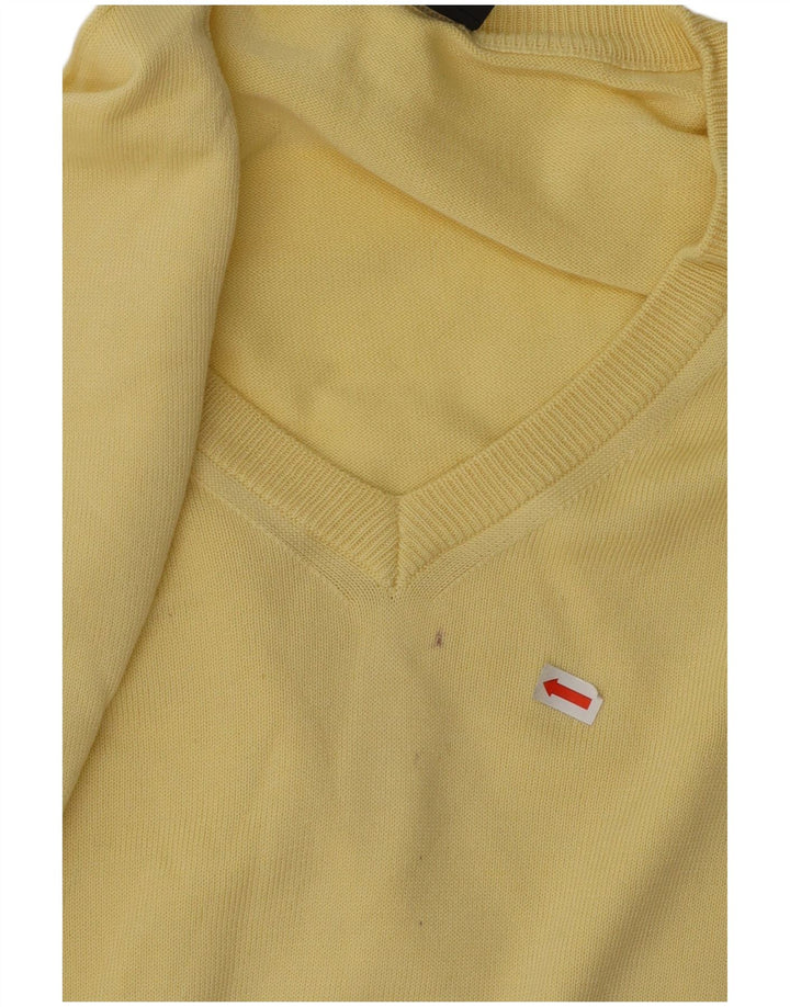 HUGO BOSS Mens V-Neck Jumper Sweater IT 54 XL Yellow Cotton