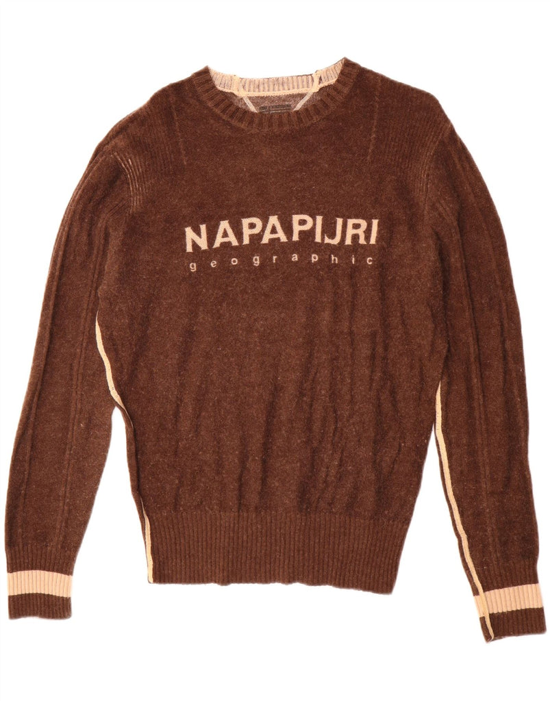 NAPAPIJRI Mens Graphic Boat Neck Jumper Sweater Large Brown Vintage Napapijri and Second-Hand Napapijri from Messina Hembry 