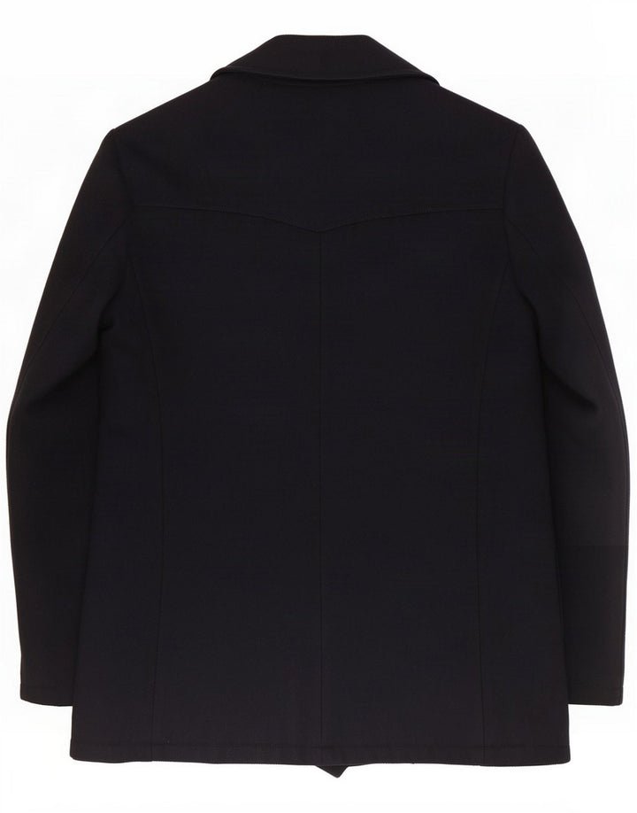 Vintage Womens Double Breasted Pea Coat UK 14 Medium Navy Blue Wool
