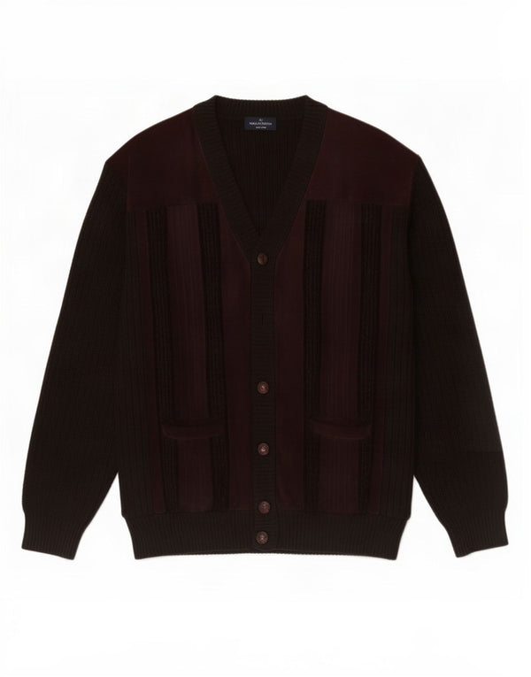 Malagrida Mens Suede Cardigan Sweater Large Brown Leather
