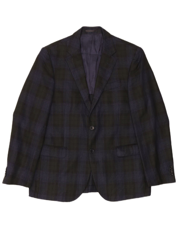 Vintage Mens 2 Button Blazer Jacket Medium Navy Blue Check