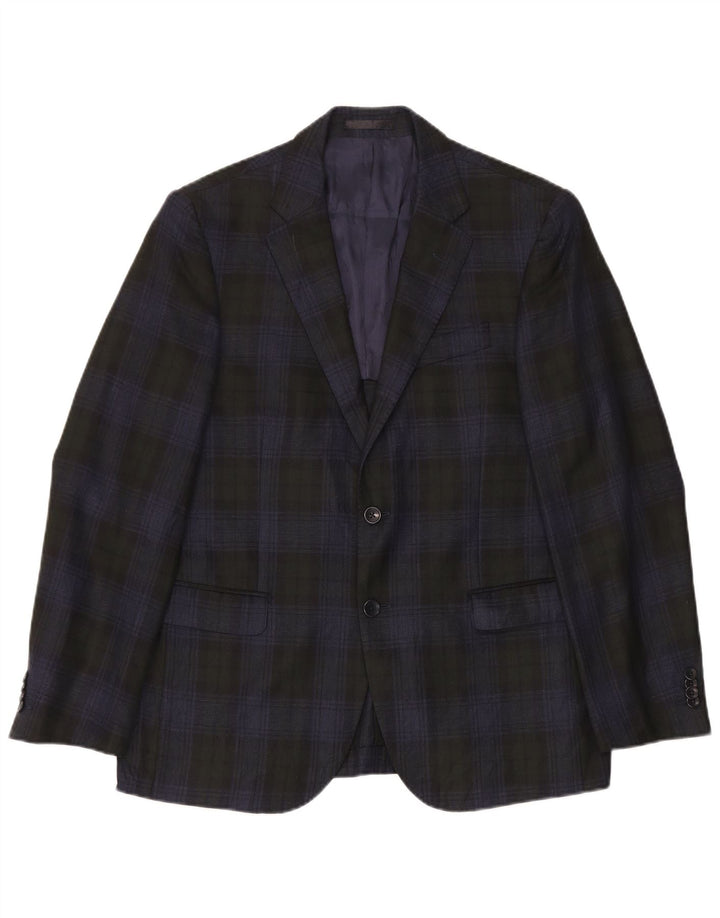 Vintage Mens 2 Button Blazer Jacket Medium Navy Blue Check