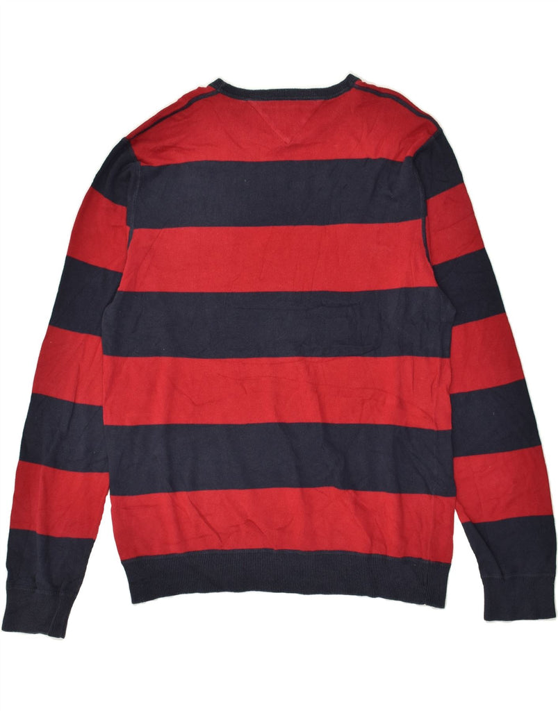 TOMMY HILFIGER Mens Crew Neck Jumper Sweater XL Red Striped Cotton | Vintage Tommy Hilfiger | Thrift | Second-Hand Tommy Hilfiger | Used Clothing | Messina Hembry 