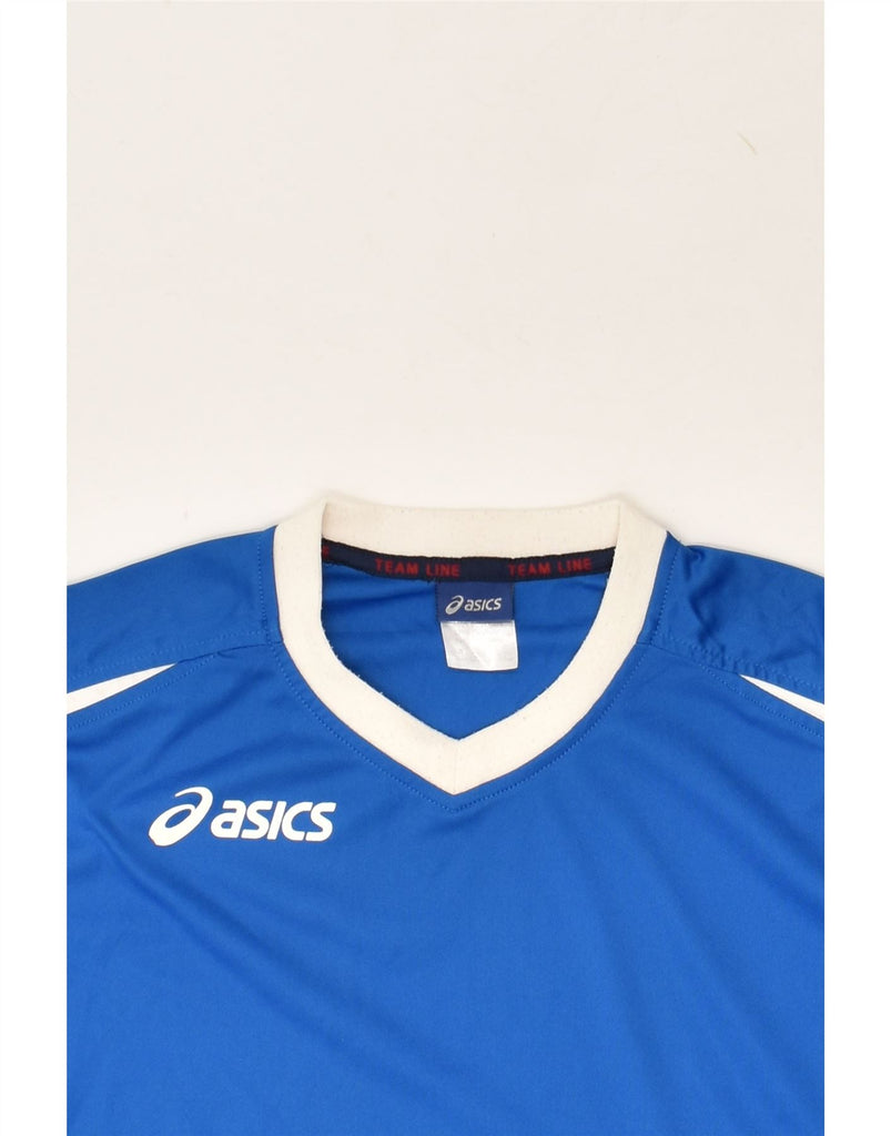 ASICS Boys T-Shirt Top 13-14 Years Blue Polyester | Vintage Asics | Thrift | Second-Hand Asics | Used Clothing | Messina Hembry 