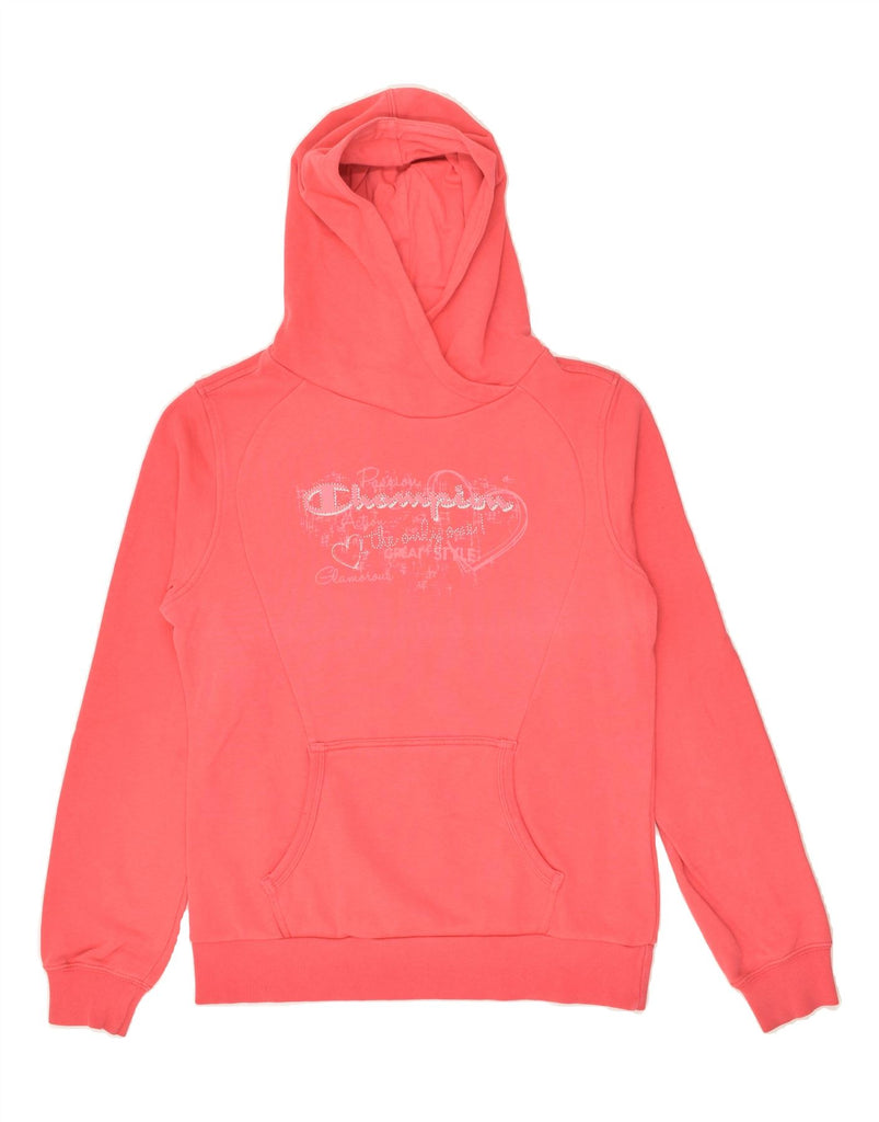 CHAMPION Girls Graphic Hoodie Jumper 13-14 Years XL Pink Cotton | Vintage Champion | Thrift | Second-Hand Champion | Used Clothing | Messina Hembry 