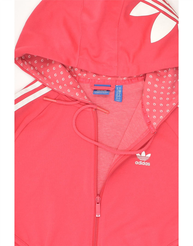 ADIDAS Womens Graphic Zip Hoodie Sweater UK 10 Small Pink Polyester | Vintage Adidas | Thrift | Second-Hand Adidas | Used Clothing | Messina Hembry 